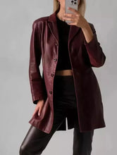 Load image into Gallery viewer, New Women's Wine Red Leather Coat. Real Soft Sheep Skin Leather Overcoat M