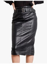Load image into Gallery viewer, New Women's Black Leather Skirt. Real Soft Lambskin A Line Casual Leather Skirt.