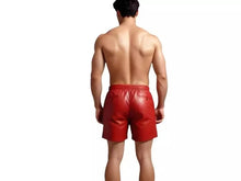 Load image into Gallery viewer, New Men's Red Biker Leather Shorts| Genuine Lambskin Leather Boxers Gym Shorts.