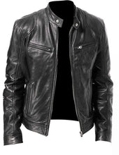 Load image into Gallery viewer, New Mens Black Cafe Racer leather biker jacket made of soft sheep leather...