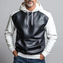 Load image into Gallery viewer, New Mens Black & White Leather Hoody. Real Soft Sheepskin Leather Hooded Jacket M
