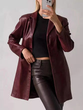 Load image into Gallery viewer, New Women's Wine Red Leather Coat. Real Soft Sheep Skin Leather Overcoat M