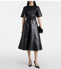 Load image into Gallery viewer, Womens New Black Crop Leather Dress. Slim Fit Long Dress. Real Sheepskin Leather M