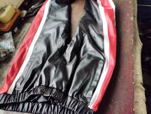 Load image into Gallery viewer, Men's Leather Black Lambskin Sweat Striped Pant. Real Soft Leather Joggers trouser