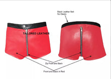 Load image into Gallery viewer, New Men's Red Zipper Leather Shorts. 2024 Real Soft Sheepskin leather Shorts. 34
