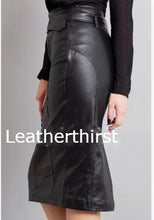 Load image into Gallery viewer, New Women's Black Leather Skirt. Real Soft Lambskin A Line Casual Leather Skirt.