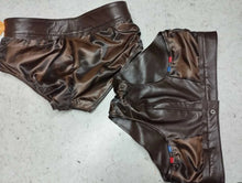 Load image into Gallery viewer, A pair of two Men's Brown Stylish Brief. Real Soft Sheepskin Leather Underwear's