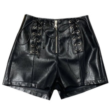 Load image into Gallery viewer, New Women's black leather shorts. Real Soft lambskin laced-up leather Shorts