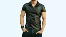 Load image into Gallery viewer, Men's & boys black biker Leather T-Shirt and hand gloves. Real Soft Sheepskin leather Tshirt