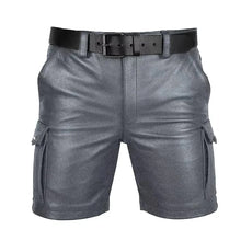 Load image into Gallery viewer, New Men's Gray Cargo leather Short. Real Soft Sheepskin Belted Biker leather Shorts.