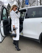 Load image into Gallery viewer, Women's White Trench Leather Long coat. Real Soft Lambskin Leather Stylish Coat.