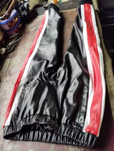 Load image into Gallery viewer, Men's Leather Black Lambskin Sweat Striped Pant. Real Soft Leather Joggers trouser