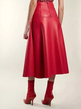 Load image into Gallery viewer, New Women's Red Leather Skirt. Real Sheepskin Flared Formal Wear Leather Skirt.