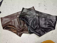 Load image into Gallery viewer, A pair of two Men's Brown & Black Brief. Real Soft Sheepskin Leather Underwears.