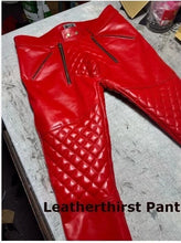Load image into Gallery viewer, Men's Red Quilted Biker Leather Pant| Genuine Sheepskin Designer Leather Pant 34