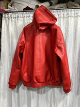 Load image into Gallery viewer, New Men's Red Hooded Bomber Leather Jacket. Real Sheepskin Leather Thicker Jacket M