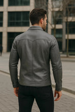 Load image into Gallery viewer, New Men's Gray Leather Shirt| Genuine Soft Sheepskin leather Customized Shirt M.