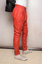Load image into Gallery viewer, New Mens Leather Red Lambskin Sweat Pant| Real Soft Leather Drop Crotch Joggers 34.