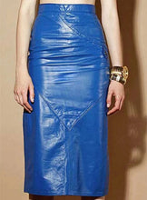 Load image into Gallery viewer, New Women's Blue Leather Skirt. Real Soft Lambskin A Line Casual Leather Skirt.
