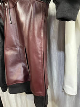 Load image into Gallery viewer, Mens Burgundy & Black Leather Hoody| Genuine Shearling Leather Hooded Jacket M.