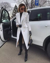 Load image into Gallery viewer, Women's White Trench Leather Long coat. Real Soft Lambskin Leather Stylish Coat.