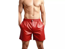 Load image into Gallery viewer, New Men's Red Biker Leather Shorts| Genuine Lambskin Leather Boxers Gym Shorts.