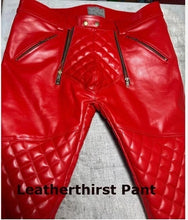 Load image into Gallery viewer, Men's Red Quilted Biker Leather Pant| Genuine Sheepskin Designer Leather Pant 34