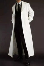 Load image into Gallery viewer, New Mens White Trench Leather Long Coat. Real Soft Lambskin Leather Jacket XL