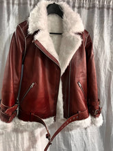 Load image into Gallery viewer, Womens B-3 Shearling Leather Jacket. Real Sheepskin Leather & Faux Fur Jacket XL