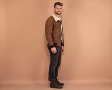 Load image into Gallery viewer, Men's B-3 Suede Leather Casual Jacket. Real Sheepskin Shearling Leather Jacket M