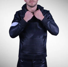 Load image into Gallery viewer, Mens & Boys Black Premium Leather Hoodie. Genuine Soft Lambskin Leather Hoody