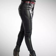 Load image into Gallery viewer, Women's New Black Quilted Leather Pant. 100% Real Soft Lambskin Leather Jeans.