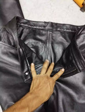 Load image into Gallery viewer, Men's New Black Biker Leather Pant. Real Lambskin Double Layered Leather Pant.
