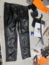 Load image into Gallery viewer, Pair of 2 men's black, brown quilted biker leather pants. Pants made of real soft sheepskin leather.