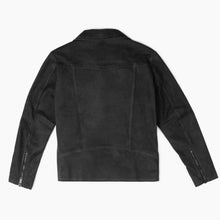Load image into Gallery viewer, Mens Black Motorcycle Leather Jacket . Real Soft Sheepskin Suede leather jacket.