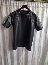 Load image into Gallery viewer, New Men's Black Zipper Leather Sweatshirt. Real Soft Sheepskin Leather T-shirt M.