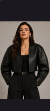 Load image into Gallery viewer, Women's Black leather Bolero Jacket. Real Soft Sheepskin Leather Stylish Jacket M