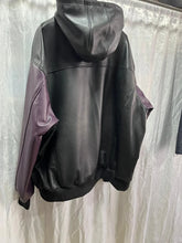Load image into Gallery viewer, New Men's Black & Purple Leather Hoody| Genuine Sheepskin Leather Hooded Jacket M