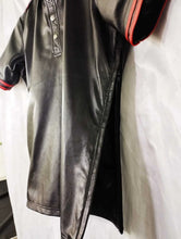 Load image into Gallery viewer, Men's & boys black biker Leather T-Shirt. Real Soft Sheepskin leather| Collared.
