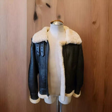 Load image into Gallery viewer, Womens Black Shearling Leather Jacket. Real Sheepskin Leather & Real Sheepskin Fur Jacket.