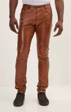 Load image into Gallery viewer, Mens New Brown Premium Leather Pant. Real Soft Lambskin Leather Jeans Pant Fit.