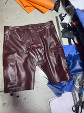 Load image into Gallery viewer, New Men's Burgundy Cargo leather Short. Real Soft Sheepskin Biker leather Customized Shorts 34.