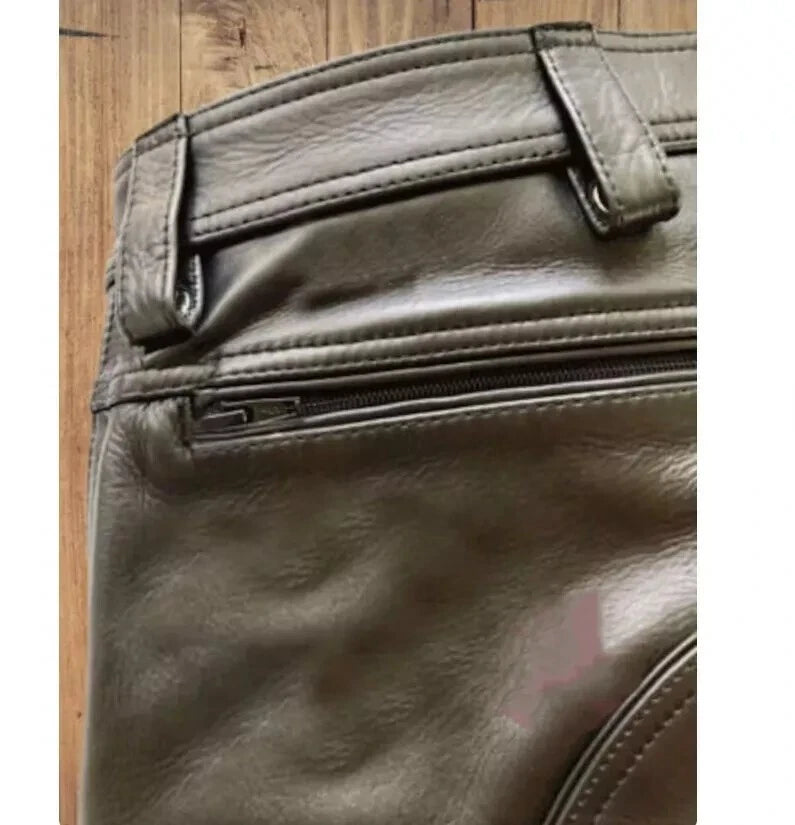 Men Elastic Waist Joggers Real Sheepskin Black Leather Shorts
