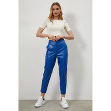 Load image into Gallery viewer, Women's New Blue Cropped Leather Pants. Real Soft Lambskin Biker Leather Pant.