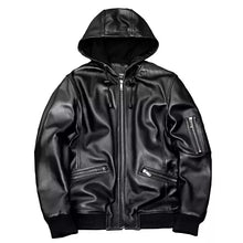 Load image into Gallery viewer, New Men's Hooded Bomber Leather Jacket| Genuine Sheepskin Leather Thicker Jacket M
