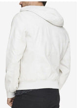 Load image into Gallery viewer, New Mens White Premium Hooded Biker Jacket. Real Soft Sheep Skin Leather Jacket.
