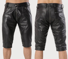 Load image into Gallery viewer, New Mens Black Zipper leather Shorts. Real Soft Sheepskin leather Bermuda Shorts.