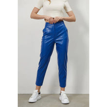 Load image into Gallery viewer, Women's New Blue Cropped Leather Pants. Real Soft Lambskin Biker Leather Pant.