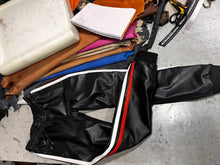 Load image into Gallery viewer, Men's Leather Black Lambskin Sweat Red Striped Pant. Real Soft Leather Joggers trouser