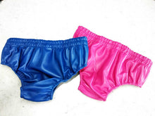 Load image into Gallery viewer, A pair of two Men's Red & Blue Briefs. Real Soft Sheepskin Leather Underwear's.